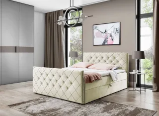 Boxspringbett Schlafzimmerbett EIVOR 140x220cm Stoff Magic Velvet Creme