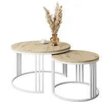Lookway Couchtisch LORI LOFT 2in1 mit Tischplatte in Eiche-Dekor (2er Set), Durchmesser: ⌀70 cm und ⌀50 cm