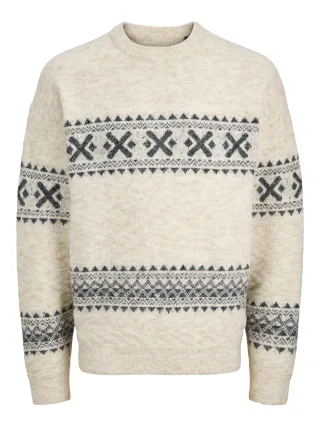 JACK&JONES - JPRBLUMAX FAIRISLE KNIT CREW NECK LN Weiß - Gr. - L