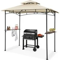 tectake Pavillon Grillpavillon, inklusive 8 Heringen und 6 Haken, 240 x 150 x 250 cm, mit 2 Seitenteilen, (Grillüberdachung Maracaibo, in Sand), wetterfest mit UV-Schutz, Flaschenöffner, seitliche Gitterablagen