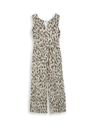 Tom Tailor - Jumpsuit mit Leinenanteil sand stone beige abstract dot - Gr. - 42