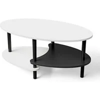 JEOBEST Couchtisch Doppelschicht Couchtisch, Beistelltisch Sofatisch mit 2 Etagen Ablagen, Wohnzimmertisch Oval 90 x 50 x 42cm, einfacher Aufbau