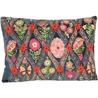 Casa Moro Dekokissen Samt Kissen Jolina 48x30 mit Blumen & Schmetterlingen bestickt, Kissenhülle mit Füllung