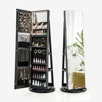 COSTWAY Schmuckschrank mit Ganzkörperspiegel & LED stehend, drehbar, abschließbar
