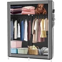 JEOBEST Stoffschrank Kleiderschrank mit Kleiderstange Seitentaschen und Überzug, Kleiderschränke Stabil