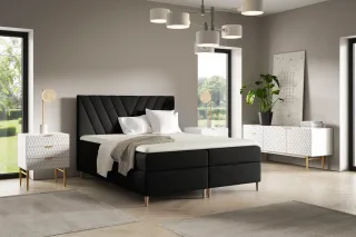 Boxspringbett Schlafzimmerbett ESPEN PREMIUM 200x200cm Stoff Fresh Schwarz