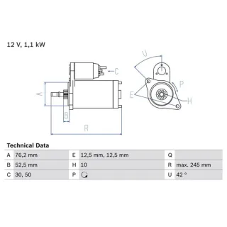 Bosch Anlasser 1,1 kW VW A3/Alh/Gal/Gol d. -03/99