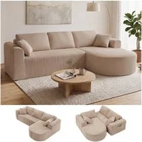 COMHOMA Sofa Ecksofa mit Schlaffunktion, Corduroy Modulares Boneless Couch, mit Chaiselongue, L-Form Schlafsofa, Sektionssofas mit Kissen & Seitentaschen