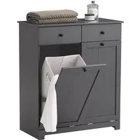 SoBuy Wäscheschrank DE1-BZR33, Badschrank mit Wäschekorb, Badkommode, Bad Waschküche Badezimmerschrank Wäscheschrank mit 2 Schubladen und 2 Wäscheboxen