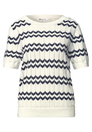 Street One - Jacquard-Pullover weiß - Gr. - 38