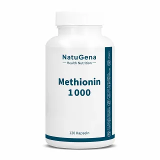 NatuGena Methionin 1000 | 120 Kapseln | hochdosiert | 1000 mg L-Methionin pro Tagesdosis | hohe Bioverfügbarkeit | vegan