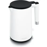 Arendo Wasserkocher aus Edelstahl, Doppelwand-Design, 360° Controller, weiß matt, 1,5 l, 2000 W, Teekocher, Überhitzungs- und Trockengehschutz, BPA-frei