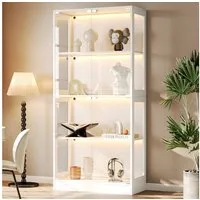 Merax Glasvitrine Vitrine mit LED-Licht, 4 Tür, Multifunktionaler (1-St., Vitrinen mit 4 Ebenen, Vitrinenschrank) für Wohnzimmer, Arbeitszimmer