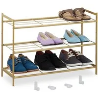 relaxdays Schuhregal Erweiterbares Schuhregal 3 Ebenen, gold