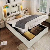 STILVORA Polsterbett 90x200 mit Bettkasten,Jugendbett Bettgestell mit Regale&LED+USB (aus Leinen mit LED-Beleuchtung, USB Typ-C Ladeanschluss, Flip-Top-Staufach und App-/Taststeuerung, 90x200 cm), ohne Matratze