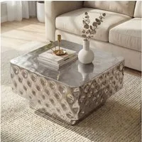FINEBUY Couchtisch FB77628 Sofatisch 60cm Wohnzimmertisch Beistelltisch Hammerschlag (Quadratischer Tisch in gehämmerter Optik), Komplett aus robustem Metall gefertigt