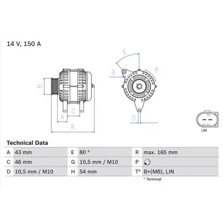 Bosch Lichtmaschine 150A Ford Mondeo Volvo S80 V70 2,0