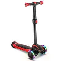 OUNUO Dreiradscooter Kinderroller mit farbigen LED, höhenverstellbar für Kinder ab 3 Jahren