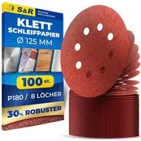 S&R Schleifpapier Klett Schleifpapier 125 mm, Meister, 8 Löcher, für Exzenterschleifer, (Set, 100 St., mit einer P180 Körnung), Klettschleifpapier, zuverlässige Haftung am Schleifteller