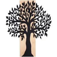 UNUS HOME Dekohänger Aufhänger Metallbaum Schwarz Bambusbrett groß (35 x 28 cm), Metall Wanddeko, Baum des Lebens, Wandbild