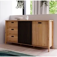 FORTE Sideboard Jytana, Breite 174,8 cm, Tür mit Lamellenoptik, Mauvella Eiche / Schwarz