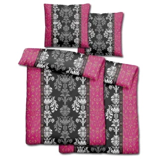 Doppelpack CloudComfort Basic Mikrofaser Bettwäsche schwarz/pink 135 x 200 + 80 x 80 cm