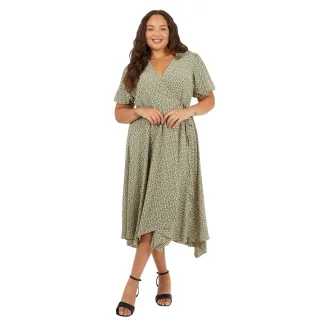 Brave Soul - Wickelkleid für Damen, V-Ausschnitt, Kurven, kurzärmlig (Grün)