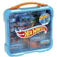 Hot Wheels - Sammelkoffervitrine mit Licht, Aufbewahrungsbox hellblau/transparent, für 36 Fahrzeuge, 1:64
