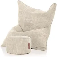 Green Bean Sitzsack XXL Sitzsack Square Cord + Hocker (Sitzsack + Hocker im Set - XXL Riesensitzsac mit passendem Fußhocker), Bean Bag Bodenkissen Liegekissen Sitzkissen Indoor Drinnen Waschbar