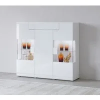 OTTO home Highboard Toledo,Breite 147,5cm,trendige Hochkommode mit 3Türen und Schublade, Hochschrank mit Glas-Partien,stylische Hochglanzfronten