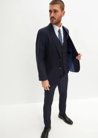 bonprix Anzug mit Weste und Krawatte in Slim Fit (4-tlg.Set), blau, Gr.64, Modischer 4-tlg Anzug bestehend aus Sakko, Hose, Weste, Krawatte und Einstecktuch