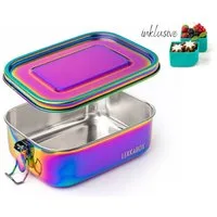LEKKABOX Lunchbox Rainbow Safe, 800ml - Kinder Edelstahl Brotdose 3 Fächer auslaufsicher, Auslaufsicher, mit Bento-Cups zur flexiblen Unterteilung in Fächer