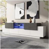 Merax Lowboard in Marmoroptik mit LED (1 St), TV-Schrank mit Glasablage, 2 Schubladen & 4 Türen, 180x40x45cm