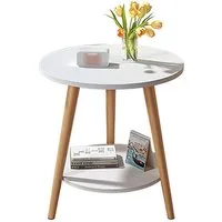 HEYHIPPO Beistelltisch Warmweißer doppelschichtiger Couchtisch aus Holz kleiner Beistelltisch (Ein Tisch, Rutschfest, nur 0,28 m² Fläche, stabile Dreiecksstruktur), Moderner kleiner Nachttisch, Couchtisch, einfache Montage,50×50×60 cm