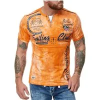L.gonline Kurzarmshirt Herren T-Shirt, Sommershirt, Batik Optik, 2879 Orange L (Shirt Kurzarmshirt Tee, 1-tlg) Fitness Freizeit Casual