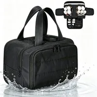 Forrlite Kulturbeutel Reise Kulturtasche Damen Heren Große,Weit Offene Reise‑Kulturbeutel (Kosmetiktasche Make up Organizer mit Griff für Zubehör), Essentials,Toilettenartikel, Schwarz