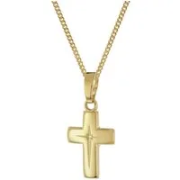 trendor Kreuzkette 28392, Kreuz-Anhänger für Kinder Gold 585/14K mit goldplattierter Kette