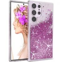 EAZY CASE Handyhülle Liquid Glittery Case für Samsung Galaxy S23 Ultra 6,8 Zoll, Bumper Case Back Cover Glitter Glossy Handyhülle Etui Violett Lila