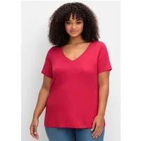 Sheego T-Shirt T-Shirt Kurzarm aus fein gerippter Qualität