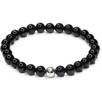 MayTree Armband Schwarzer Achat, 6mm Geschenk für Muttertag, Geburtstag, Weihnachten (Stück, 1-tlg), mit Perle aus 925Silber