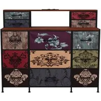 FUROKOY Kommode Vintage Stoffkommode Sideboard mit klappbaren Stoffschubladen (Schminktisch mit Stoffchubladen, Retro-schubladenschrank für Arbeitszimmer Flur Wohnzimmer Schlafzimmer), 13 Stoffschubladen