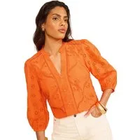 Love & Roses Langarmbluse Love & Roses Bluse mit Kerbkragen + Lochstickerei (1-tlg)