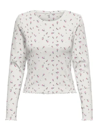 ONLY - ONLFENJA L/S CROPPED AOP TOP JRS Cloud Dancer - Gr. - M