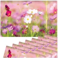 matches21 HOME & HOBBY Platzset Abwaschbare Tischsets 8er Set Blumen-Wiese pink weiß, (8-St), Platzsets als Tisch-Untersetzer und Tisch-Deko für Esstisch Teller