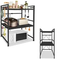 FIVMEN Küchenregal Mikrowellen Regal 3 Stufiges Ausziehbares Mikrowellenregal Küchenregal, Mikrowellenständer Mikrowellenhalter Küchenorganizer ständer, Schwarz