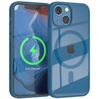 EAZY CASE Handyhülle Transparente Hülle mit MagSafe für iPhone 13 Mini 5,4 Zoll, Silikon Handyhülle, Schutzhülle mit Kameraschutz, Etui magnetisch Blau