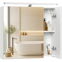 VASAGLE Spiegelschrank Hängeschrank mit verstellbaren Ablagen Beleuchtung, 3 Türen, modern, 15 x 60 x 55 cm, weiß