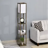 HOMCOM Stehlampe Standlampe mit Lampenschirm, Ablagefächer, Lichtquelle, Fußschalter, ohne Leuchtmittel, Stehlampe mit Ablagen, platzsparend