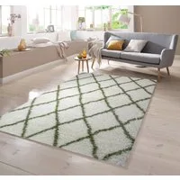 TeppichHome24 Teppich Shaggy Teppich in Creme Grün, rechteckig