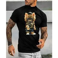 RMK T-Shirt Herren Basic Rundhals mit Gangster süße Katze Cat aus Baumwolle